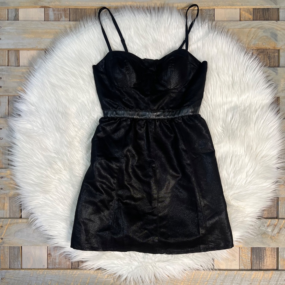 Shimmery [AEO] Little Black American Eagle Leather Zip Up Mini Dress | Small · 6
